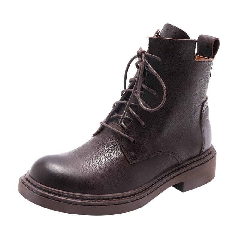 Leather Boots Brush-Off Combat Boots Lace Up Ankle Boots in Black/Coffee/Brown