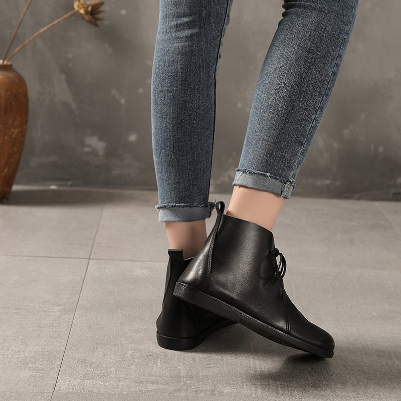 Handmade Soft Leather Ankle Boots Retro Round Toe Short Boots Women Mori Girl Boots
