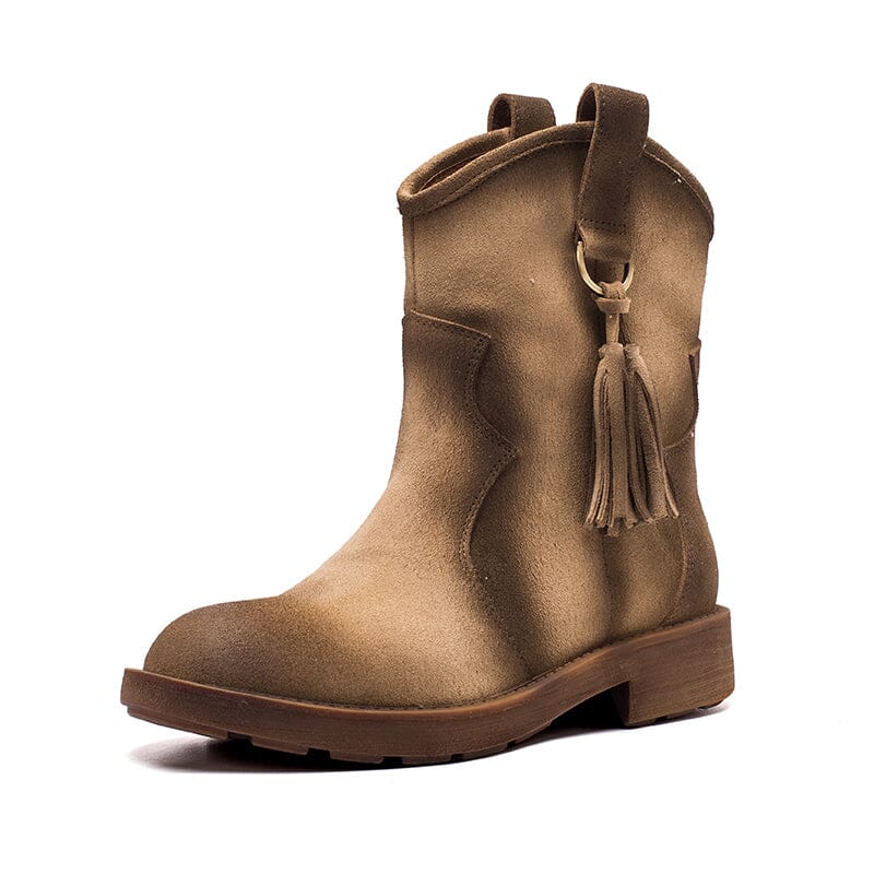 Matte Leather Western Boots Handmade Cowboy Boots Gradient Colors in Brown/Apricot
