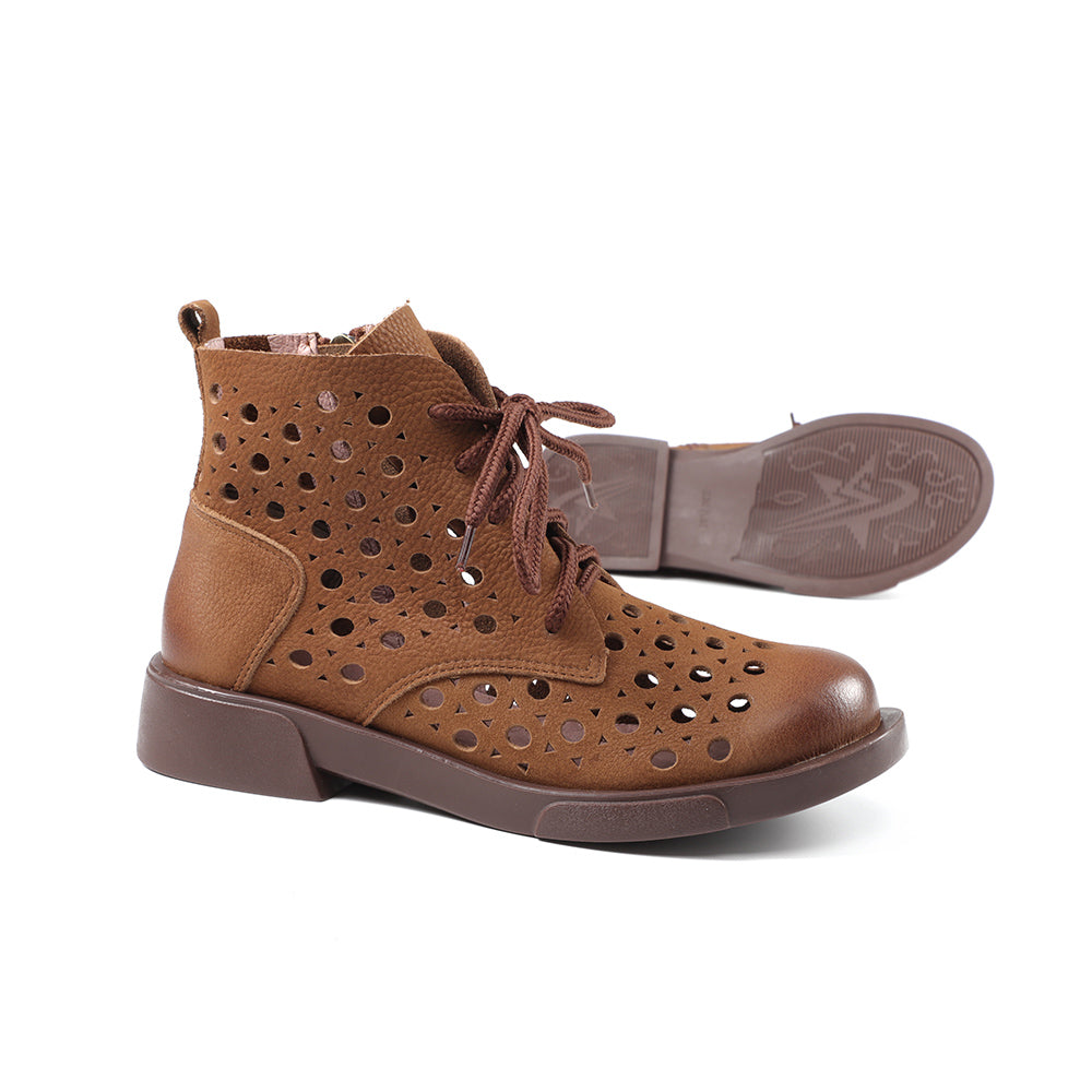 Handmade Leather Boots For Women in Brown/Coffee - Summer Booties