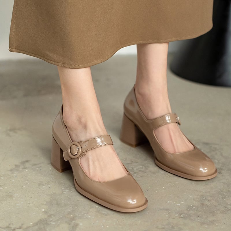 Uzzia Square Toe Block Heels Pumps