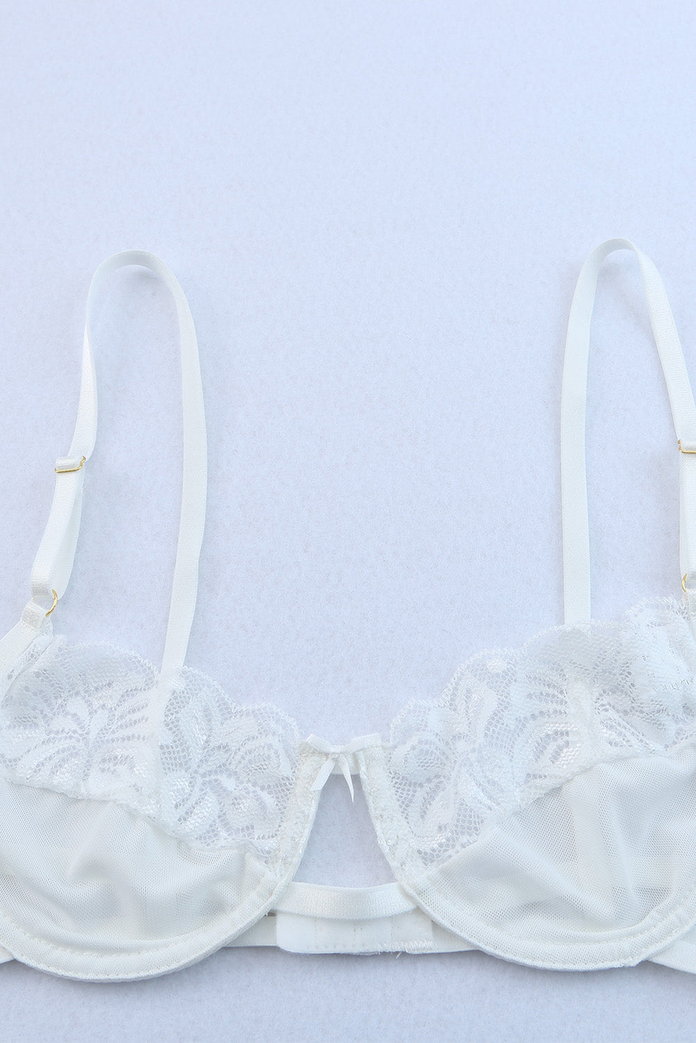 3Pcs Lace Mesh Lingerie Set With Feather Garter Belt