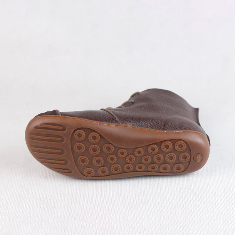 Nubuck Leather Ankle Booties Handmade Low-Heel Mori Girl Shoes Boots Coffee