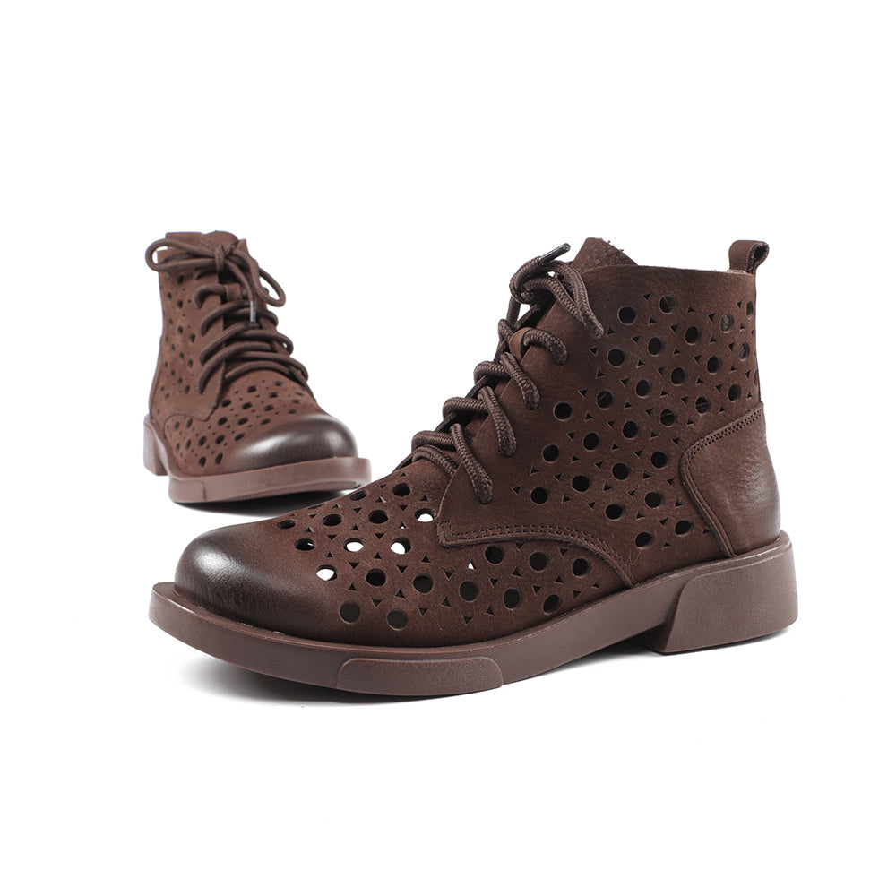 Handmade Leather Boots For Women in Brown/Coffee - Summer Booties