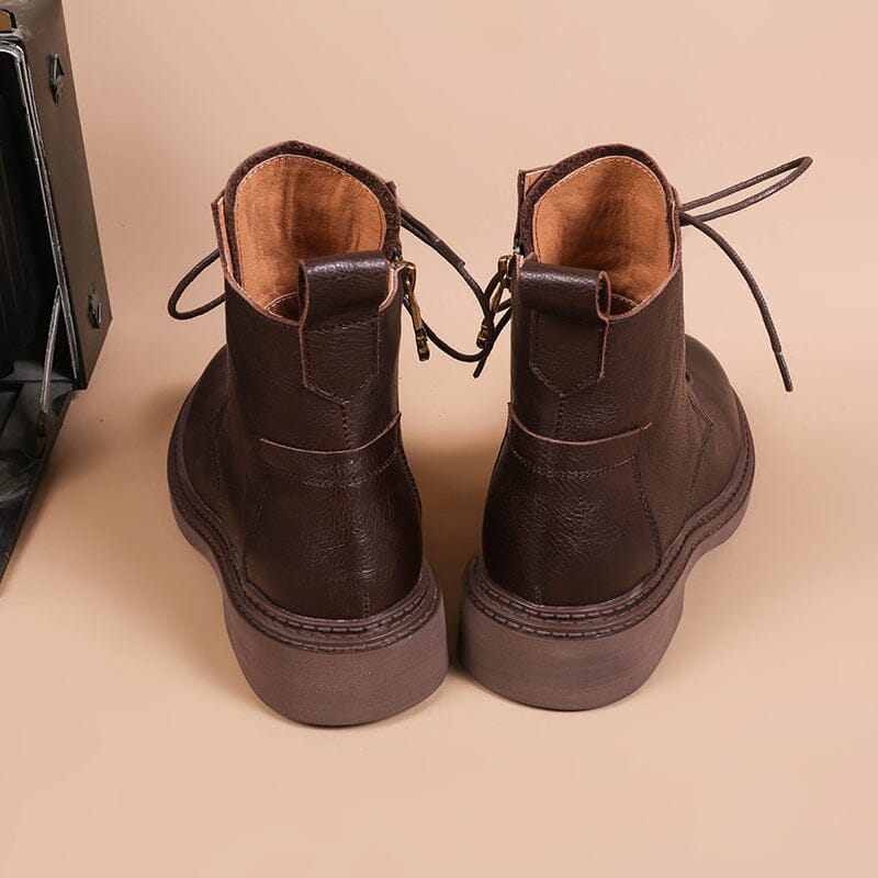 Leather Boots Brush-Off Combat Boots Lace Up Ankle Boots in Black/Coffee/Brown