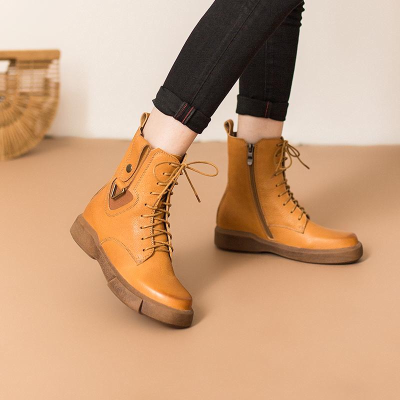 Leather Boots Designer Retro Chunky Riding Boots Side Heart Shape Handmade Coffee/Black/Yellow