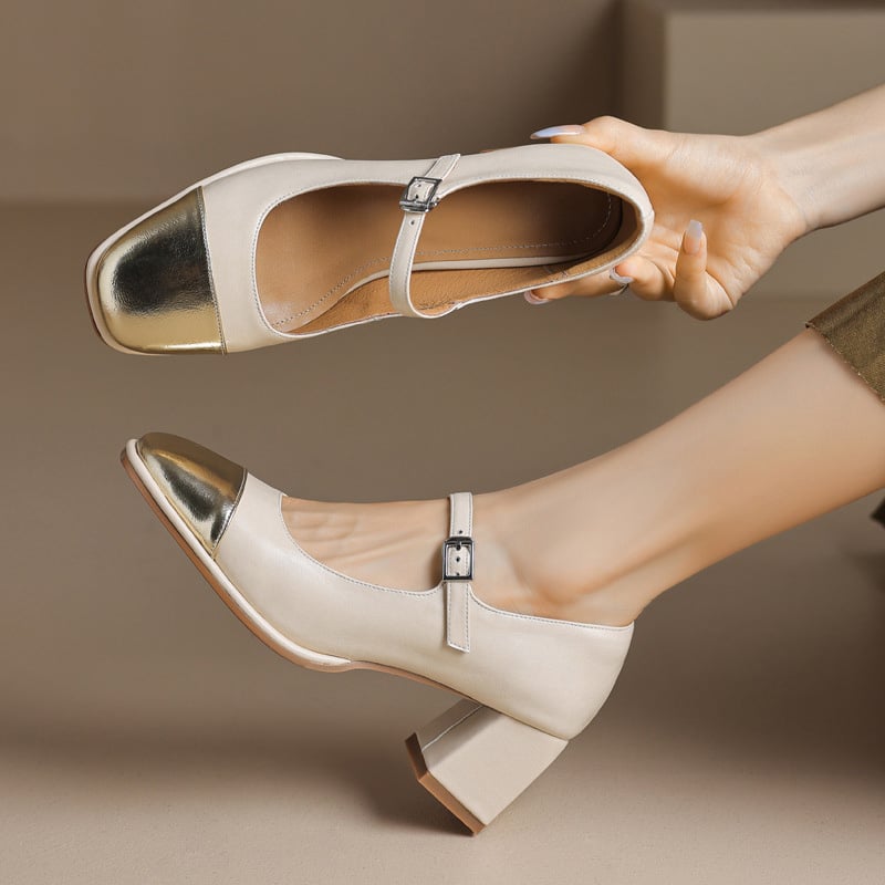 Renisha Square Toe Block Heels Mary Jane Shoes
