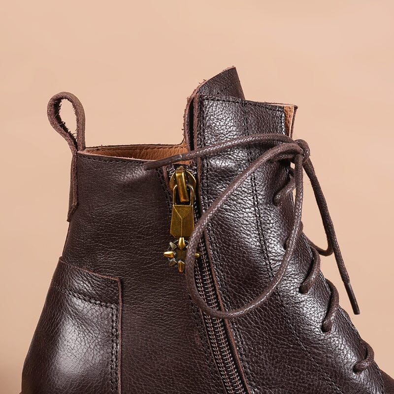 Leather Boots Brush-Off Combat Boots Lace Up Ankle Boots in Black/Coffee/Brown