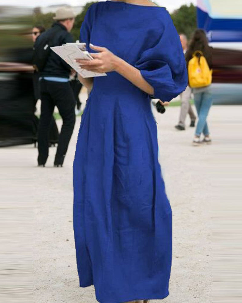 Slim Cotton Linen Long Dress