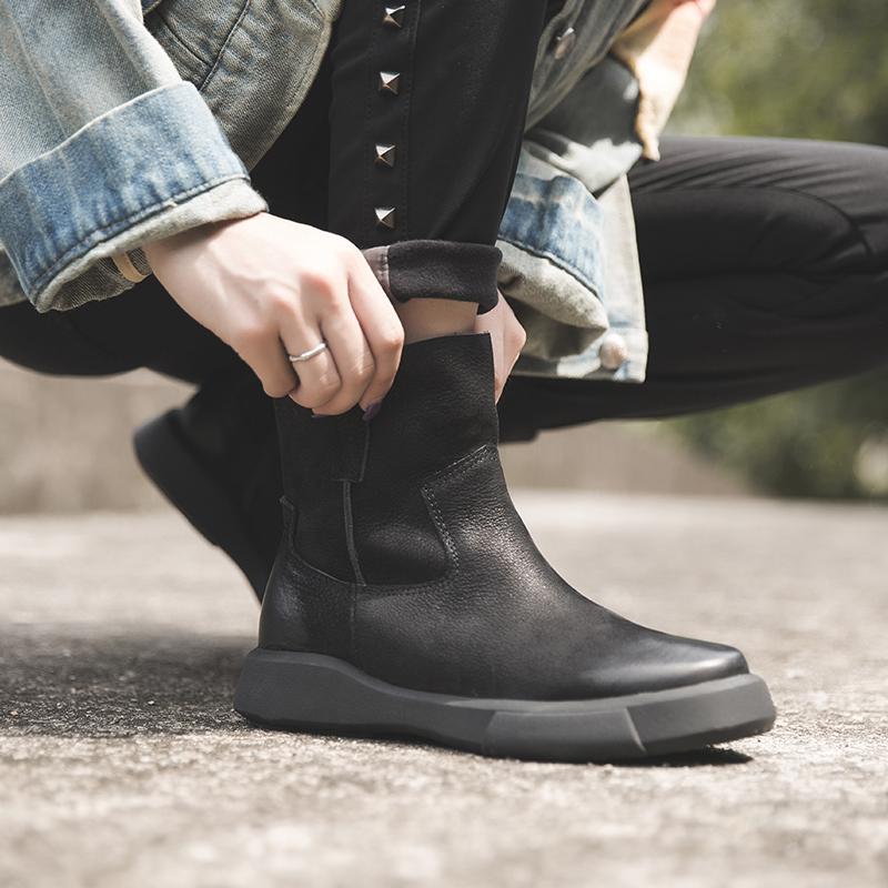 Waxing Leather Short Boots for Winter Side Zipper Chelsea Boots Black/Coffee