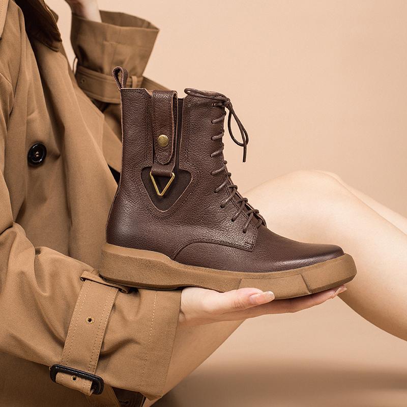 Leather Boots Designer Retro Chunky Riding Boots Side Heart Shape Handmade Coffee/Black/Yellow