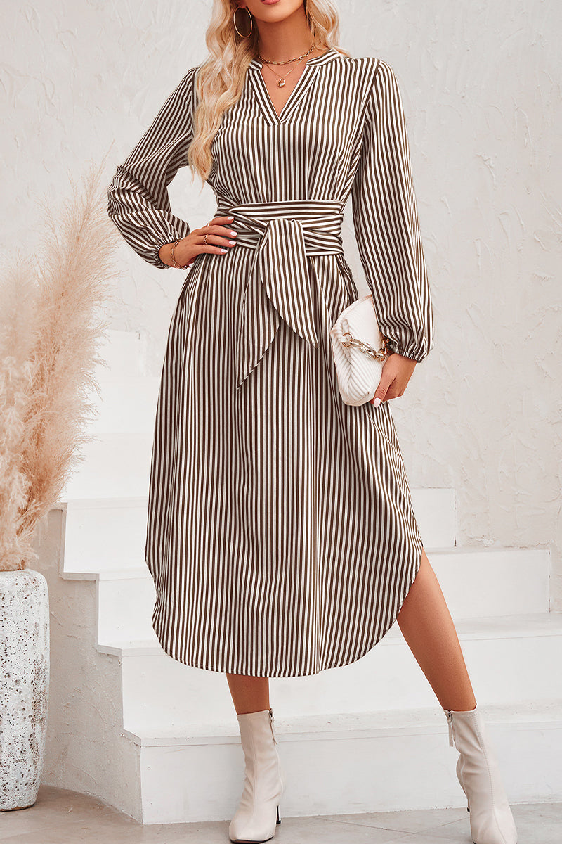V-neck Striped Tie Dress