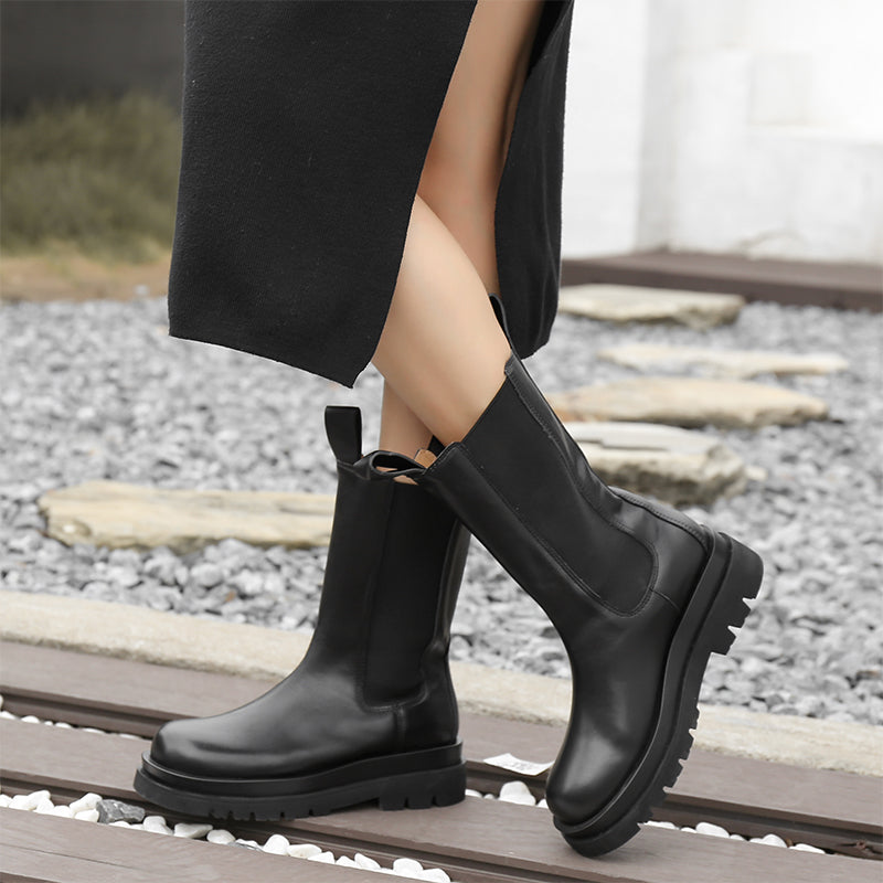 Classic Chunky Chelsea Boots Handmade Genuine Leather in Black/Brown