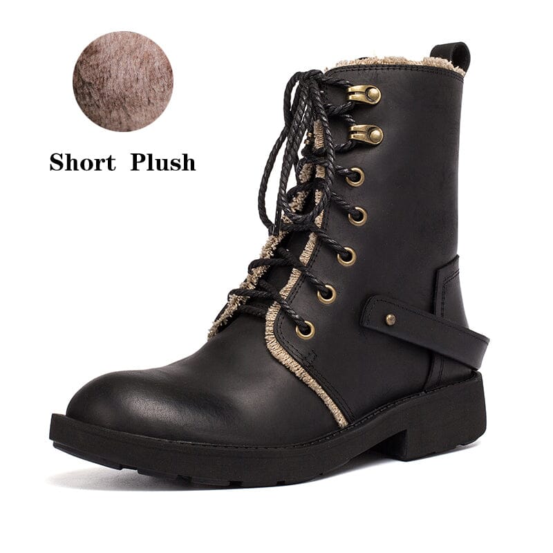 Crazy Horse Leather Combat Boots Designer Retro Chunky Riding Boots Dark Coffee/Black