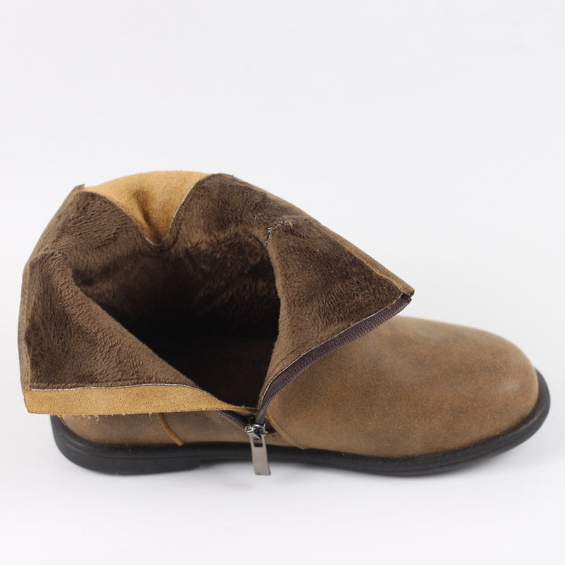 Handmade Leather Ankle Boots For Women Soft Retro Round Toe Short Plush Lining For Cold Winter Grey