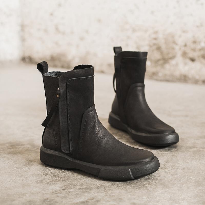 Side Zipper Chelsea Boots Waxing Leather Short Boots for Winter Black/Coffee