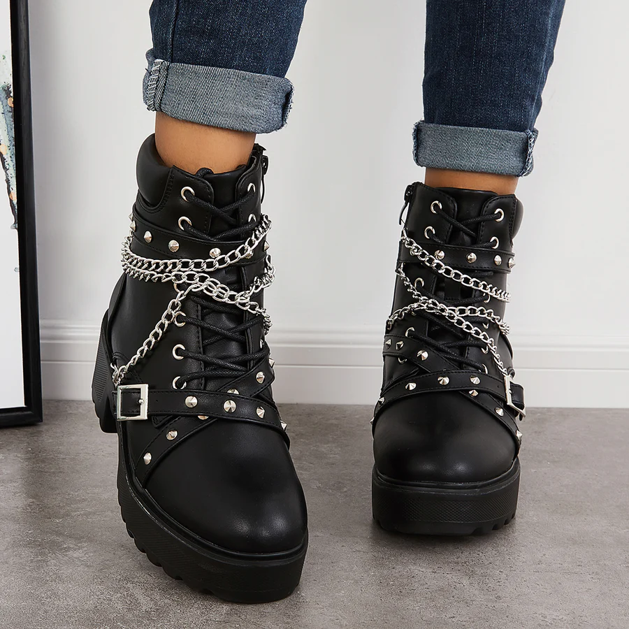 Platform Chunky Sole Combat Booties Side Zip Ankle Boots