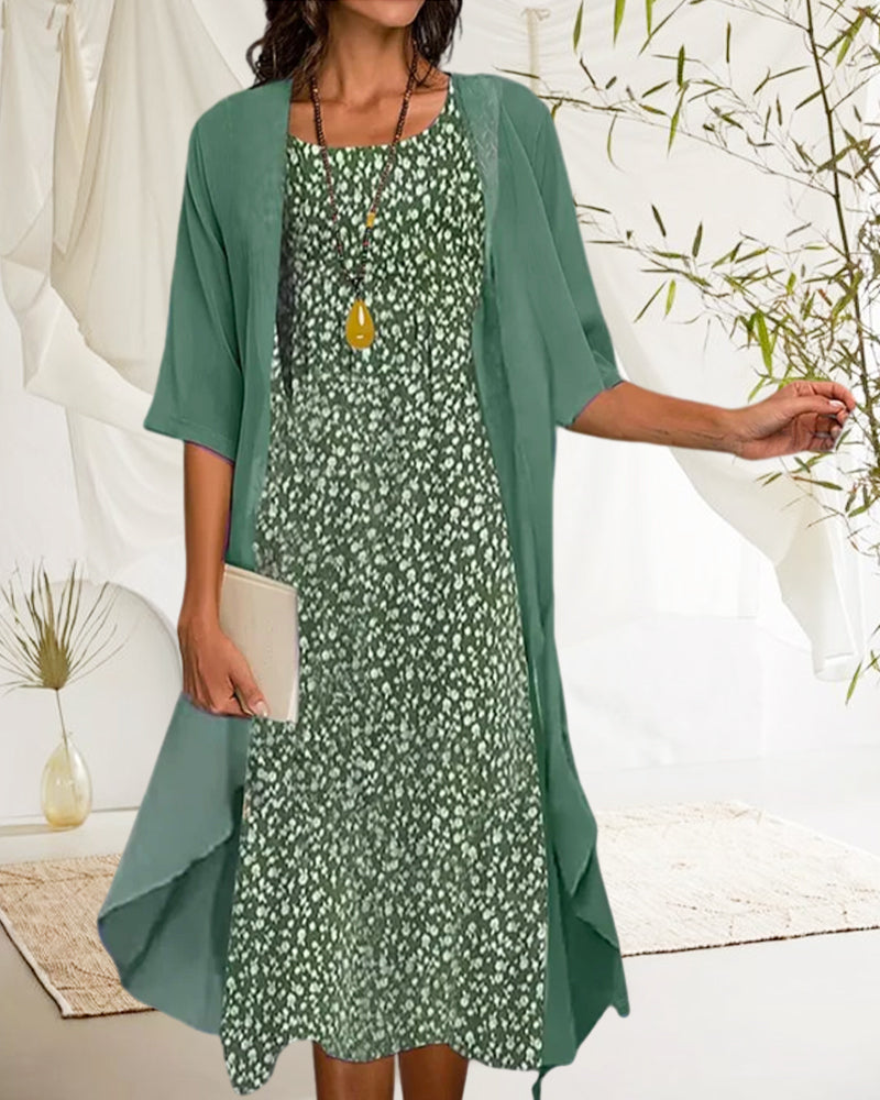 Crew Neck Floral Print Two-Piece Set