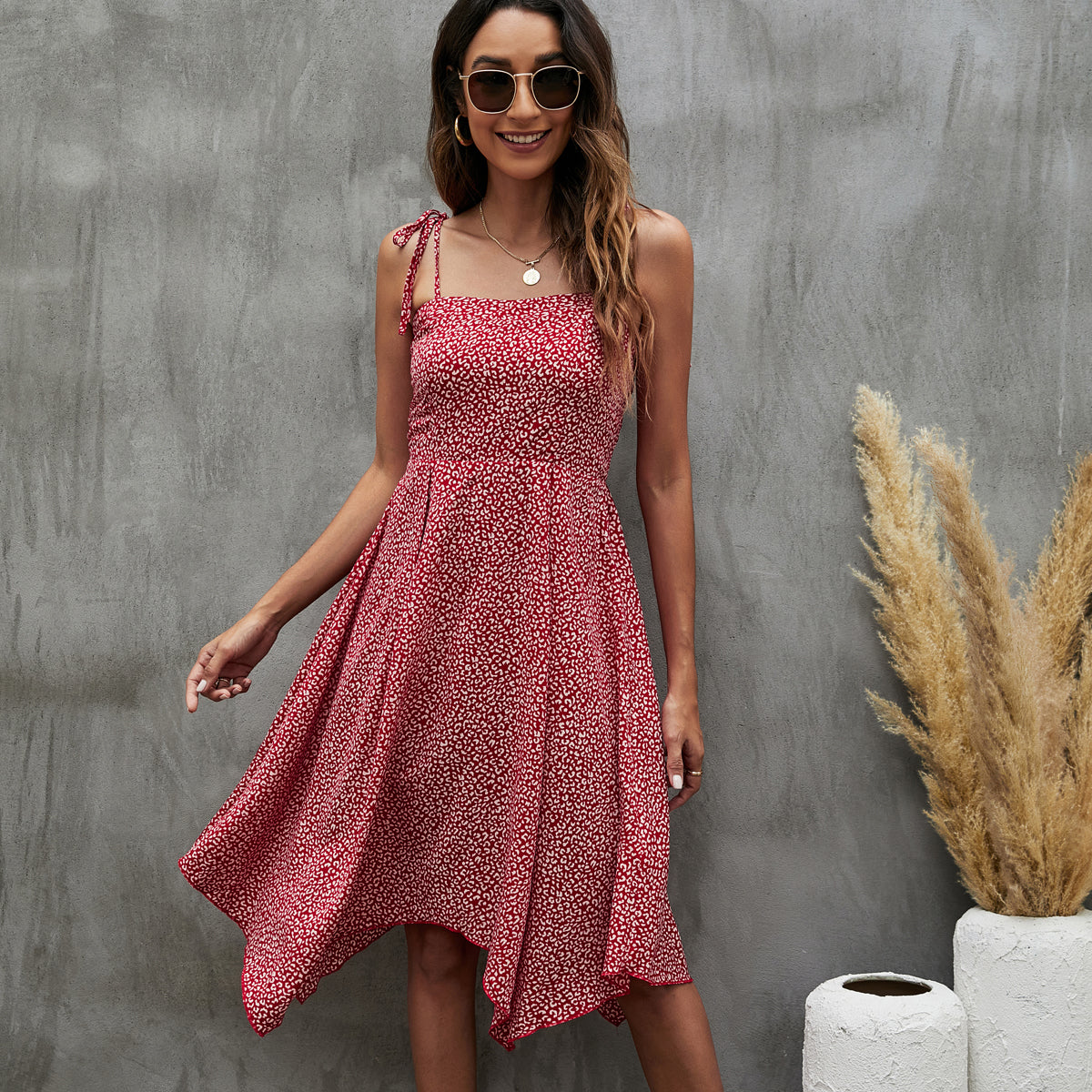 Fashion Printed Tie Shoulder Sleeveless Dress