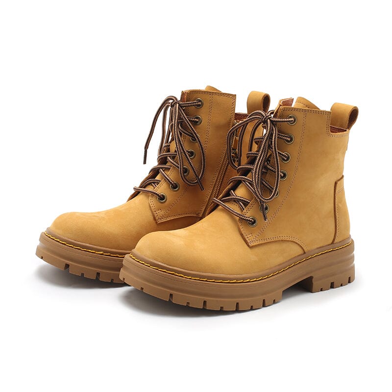Women's Handmade High Lace-up Boot in Nubuck Calfskin Waterproof in Yellow Platform