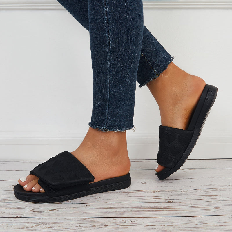 Summer Platform Slide Sandals Round Open Toe Flat Slippers