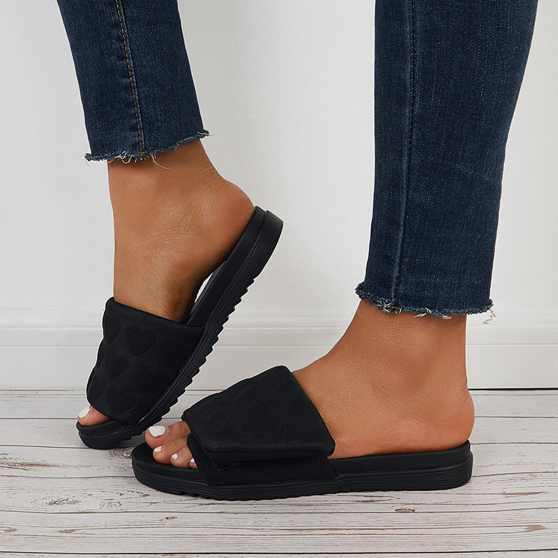 Summer Platform Slide Sandals Round Open Toe Flat Slippers