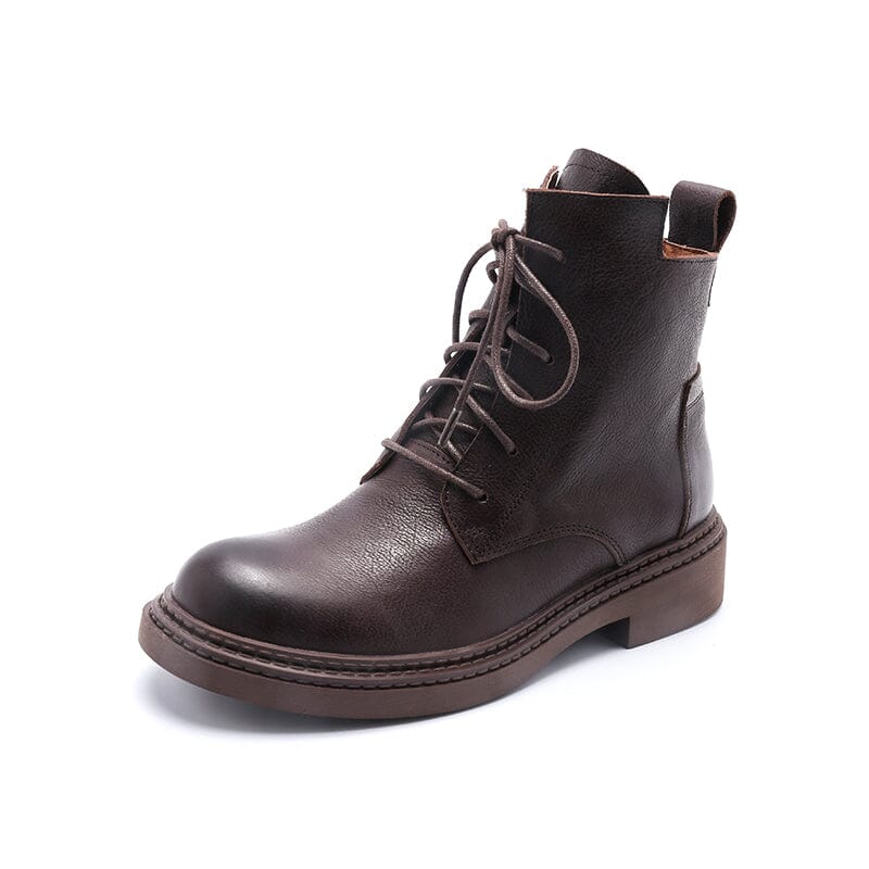 Leather Boots Brush-Off Combat Boots Lace Up Ankle Boots in Black/Coffee/Brown