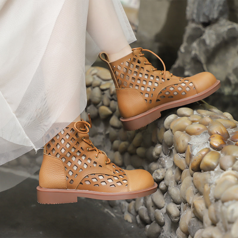 Handmade Leather Boots For Women in Black/Brown - Summer Ankle Boots