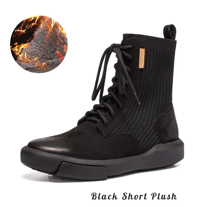 Matte Leather Combat Boots Lace Up Boots Short Plush Lined Or Leather For Choice Brown/Black /Beige