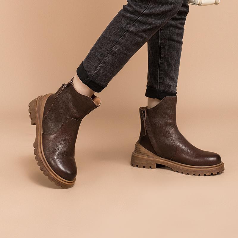 Leather Western Boots Handmade Cowboy Boots Designer Shoes Side Zip Ankle Boots Coffee/Black