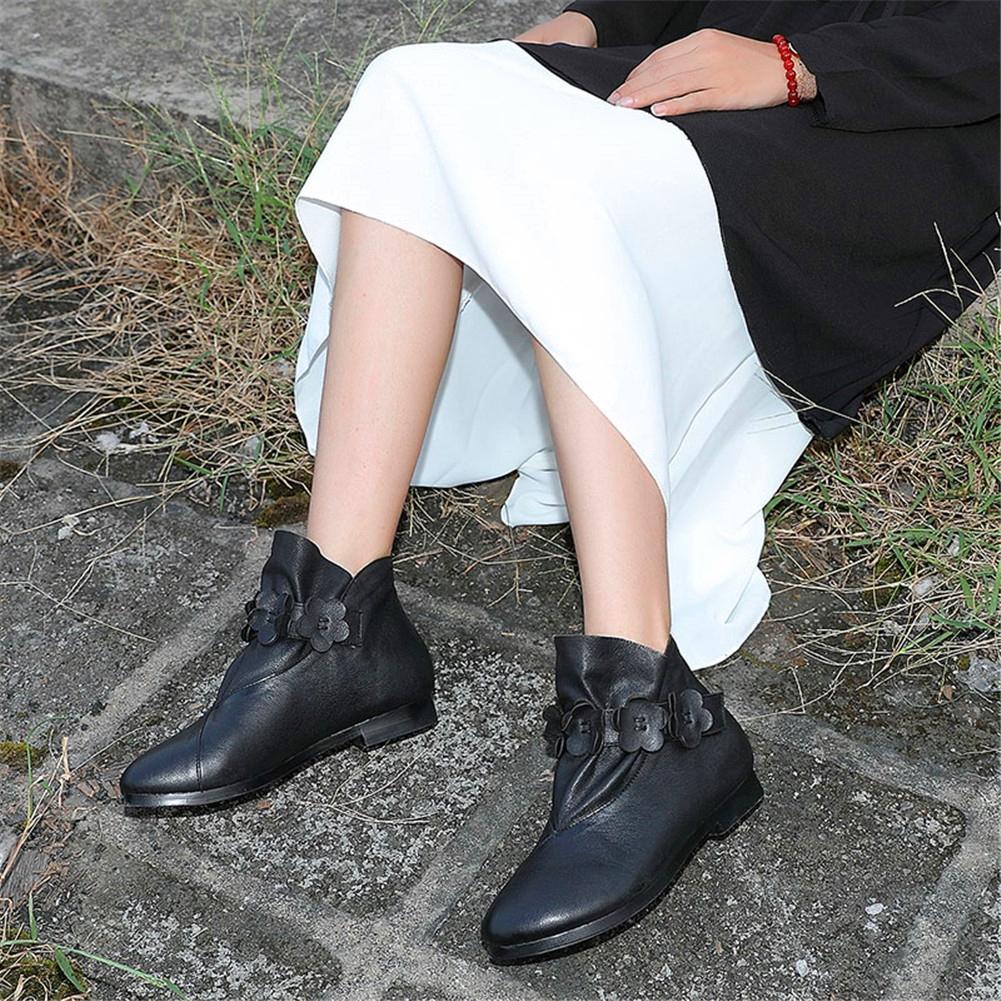Leather Work Combat Boots Handmade Women Boots With Flowers Chelsea Boots Oil-Wax