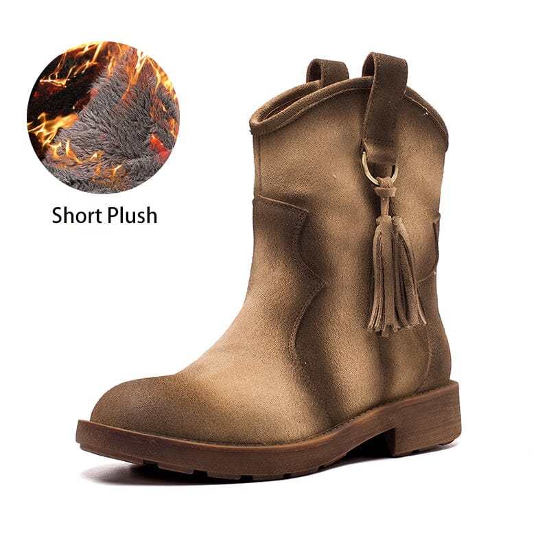 Matte Leather Western Boots Handmade Cowboy Boots Gradient Colors in Brown/Apricot