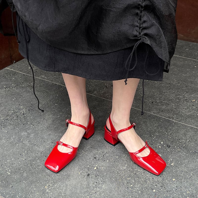 Laricia Square Toe Block Heels Pumps