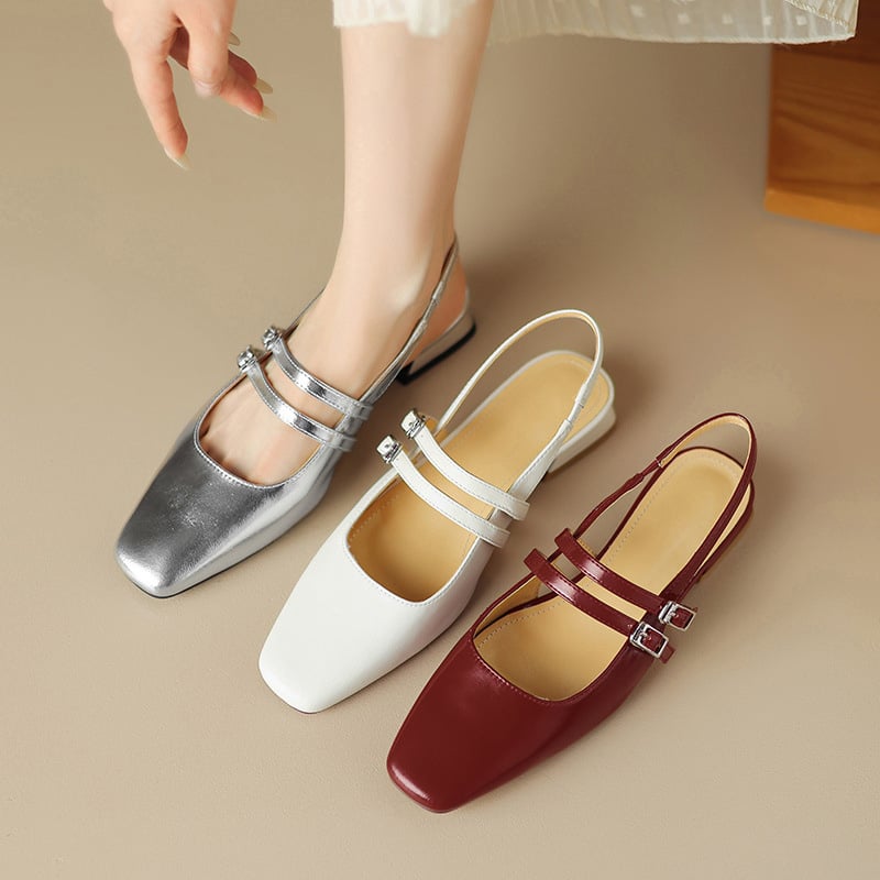 Lashae Square Toe Block Heels Slingback Shoes