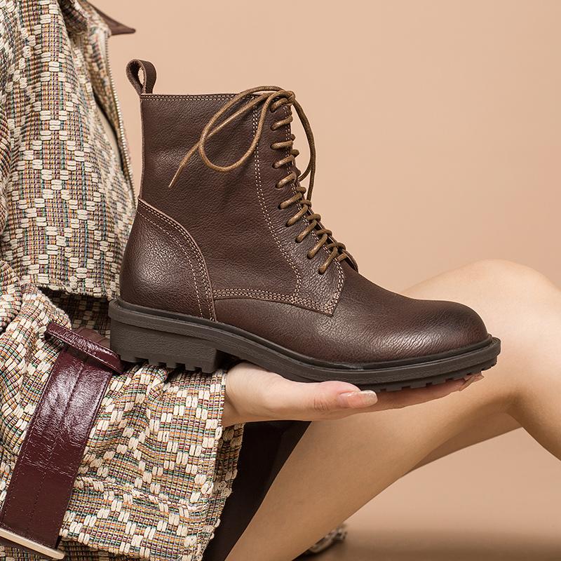 Retro Leather Combat Boots Designer Retro Chunky Riding Boots Side Zip Handmade Dark Yellow/Coffee/Black