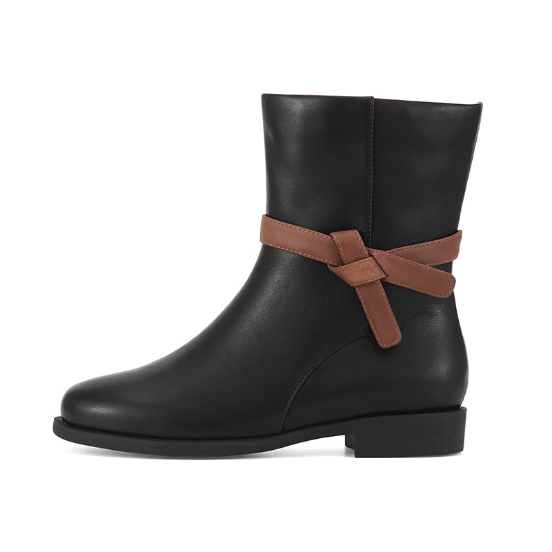 Womens Handmade Retro Leather Mid Calf Boots for Cold Winter classic boots Black
