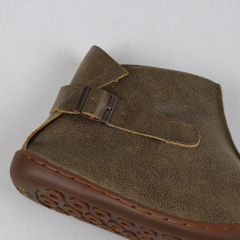 Women Ankle Boots Leather Handmade Mori Girl Shoes Flats Grey