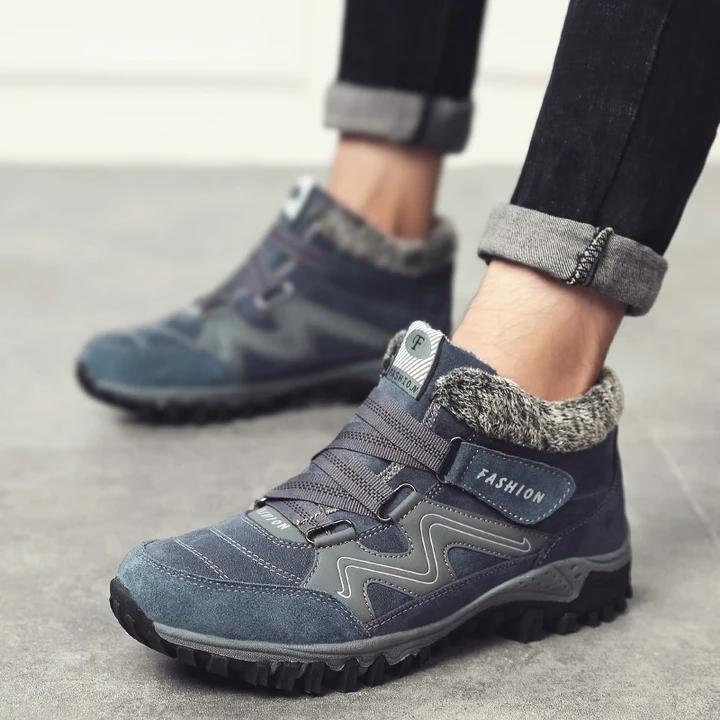 Men's and women's winter thermal velvet velcro buckle trendy joker hiking sneakers