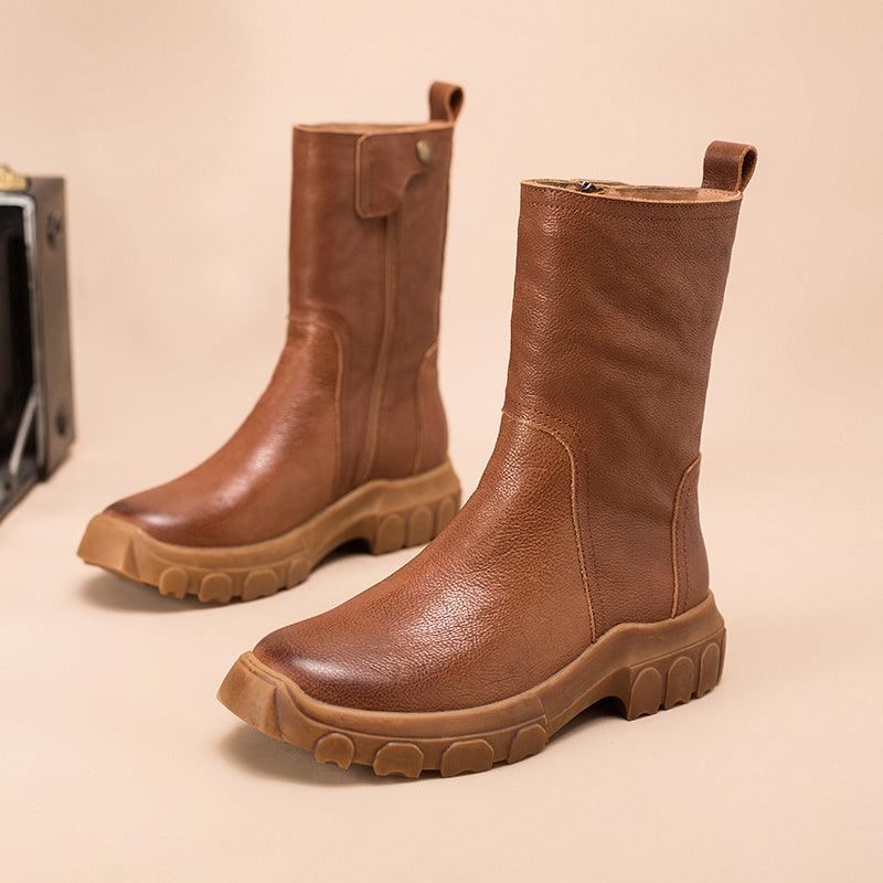 Chelsea Boots For Women Handmade Leather Short Boots Chunky in Black/Brown