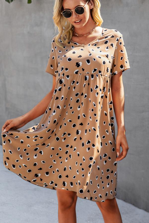 V Neck Leopartd Print Fashion Short Dress