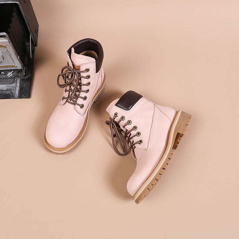 Women's Handmade High Lace-up Boot in Nubuck Calfskin Waterproof