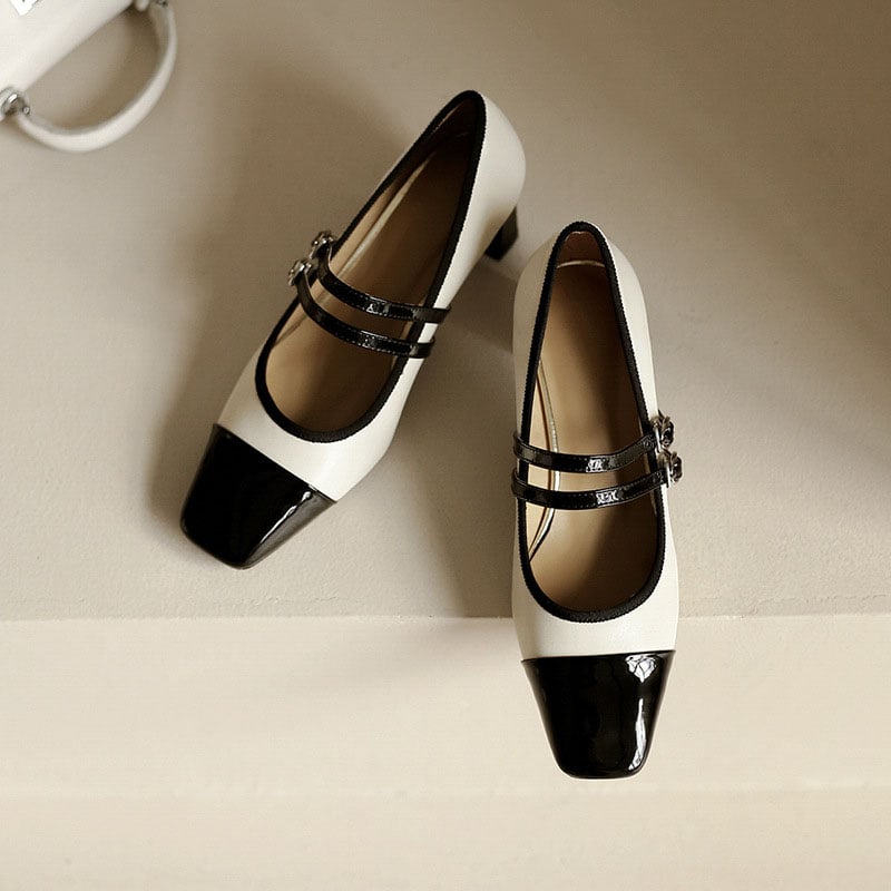 Chakra Square Toe Block Heels Mary Jane Shoes