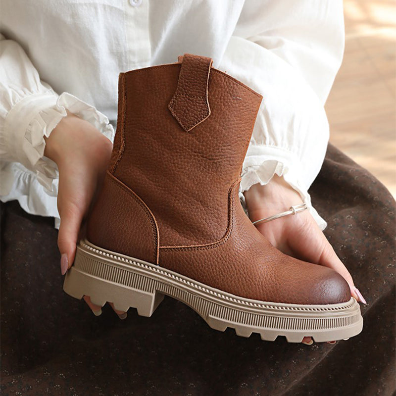 Cowhide Boots Women Comfy Zip Walking Boots Brown/Black/Coffee