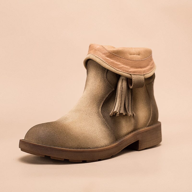 Matte Leather Western Boots Handmade Cowboy Boots Gradient Colors in Brown/Apricot
