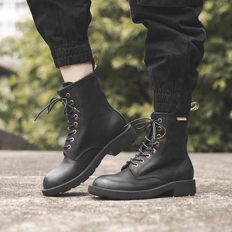 Waxing Leather Combat Boots Lace Up Snow Boots Black/Coffee