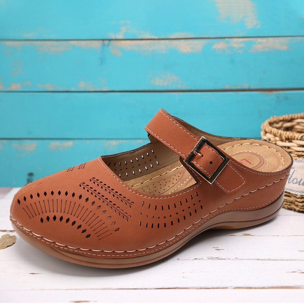 Hollow Out Open Heel Casual Wedges Sandals