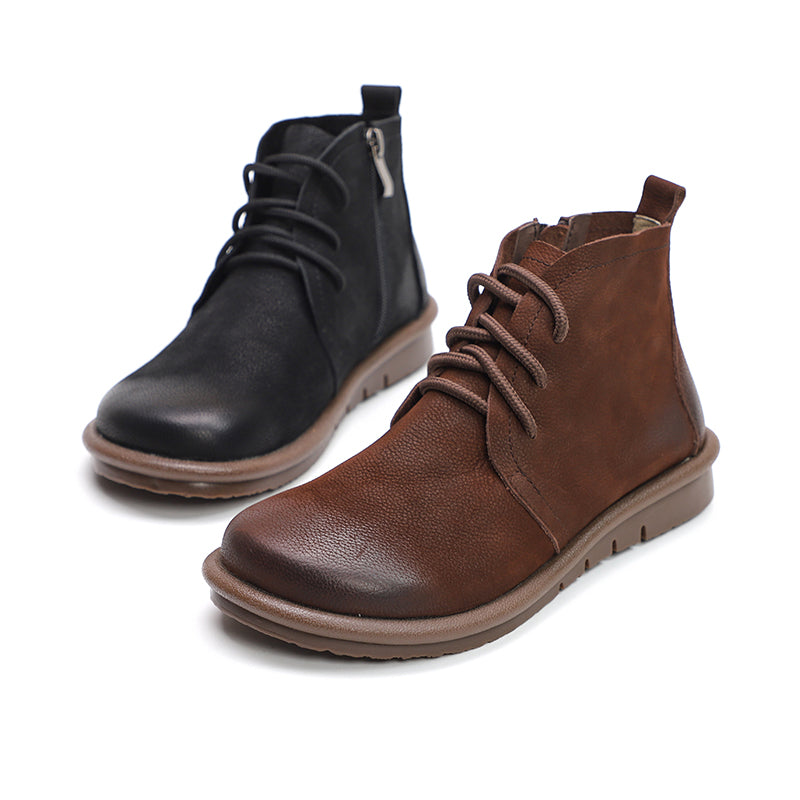 Handmade Soft Leather Ankle Boots Retro Round Toe Short Boots Women Mori Girl Boots