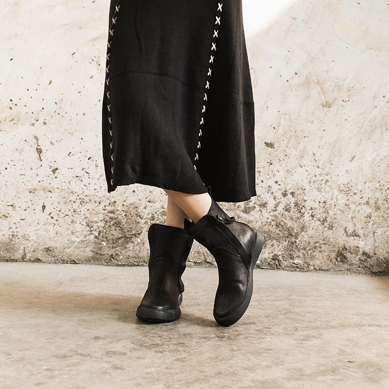 Side Zipper Chelsea Boots Waxing Leather Short Boots for Winter Black/Coffee
