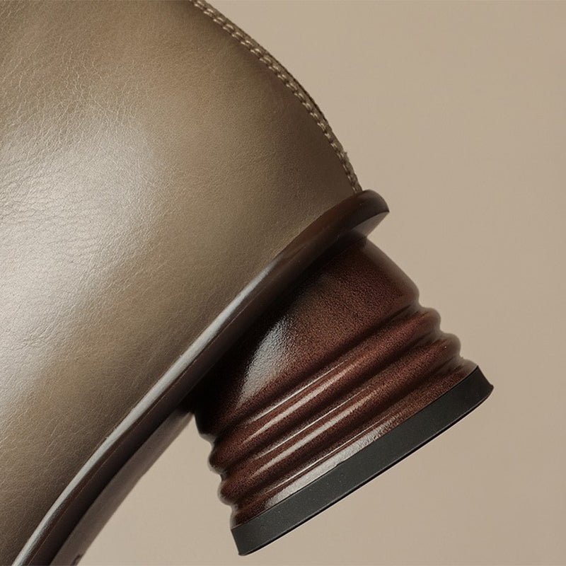 Classic Elegant Chelsea Boots Mid Heel Back Zipper Stretch Boots Square Toe Sock Boots White/Khaki