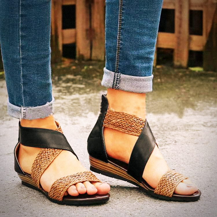 Woman Rome Hemp Wedges Ladies Zippers Sandals